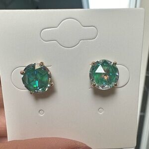 Kate Spade Aqua Cubic Zirconia Gold Tone Round Stud Earrings Teal Blue Green
